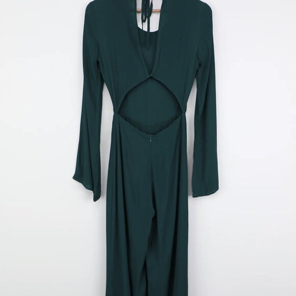 NWT Lulus Moments That Last Hunter Green Long Sleeve Cutout Jumpsuit - Picture 7 of 12